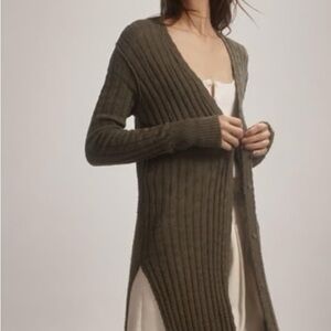 Pilcro Olive Green Ribbed Long Cardigan Sweater XS